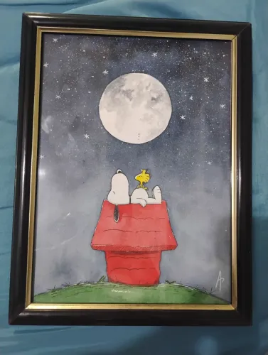 QUADRO SNOOPY E WOODSTOCK - PINTURA ORIGINAL (FEITO À MÃO)