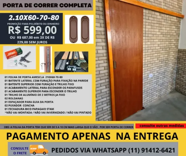 Porta Interna de correr cod06 2.10x80 Pagamento apenas na entrega-frete a/c