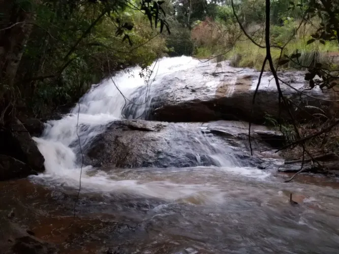 Sítio em Domingos Martins com Cachoeira dentro do Terreno (serviço, jardinagem, árvores)