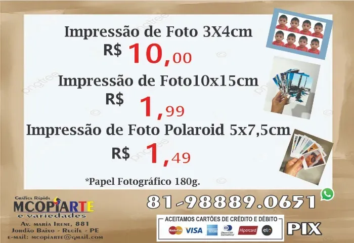 fotos 3x4cm Polaroid 7x9cm e foto 10x14cm papel fotográfico