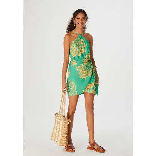 VESTIDO CURTO HERING SAIA TRANSPASSADA VERDE ESTAMPADO
