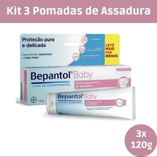 KIT com 03 unidades Creme Preventivo de Assaduras Bepantol Baby 120g