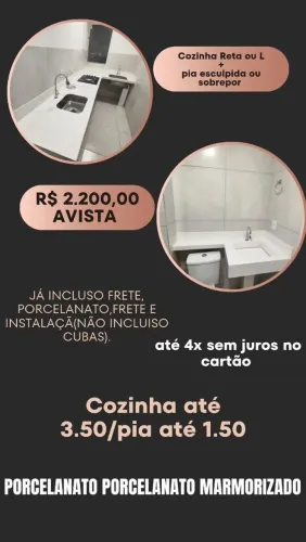 Cozinha Reta ou L + Pia Esculpida ou Sobrepor