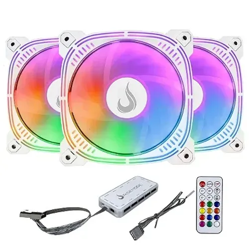 Kit Com 3 Ventoinhas Rise Mode Aura frost Pro, 120mm, ARGB, Branco, Novo, Lacrado