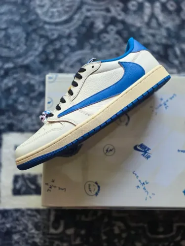 Fragment x Travis Scott x Air Jordan 1 Low OG SP Sail Military Blue