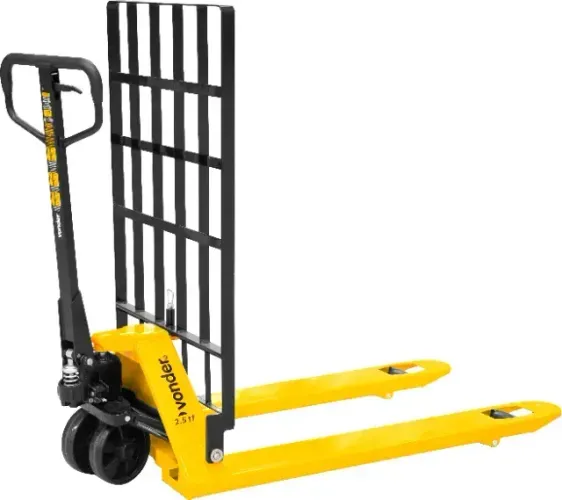 Paleteira hidráulica, 2,5 toneladas (2,5 tf), 1.220 mm x 685 mm, com grade, roda simples d