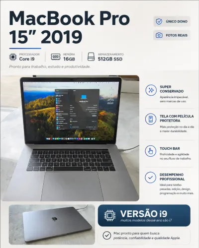MacBook Pro 15? 2019 Core i9 | 16GB RAM | SSD 512GB | Único Dono