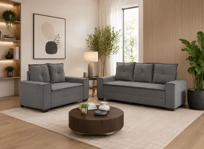 Sofa 2 e 3 lugares cinza (promoção enquanto durar no estoque)
