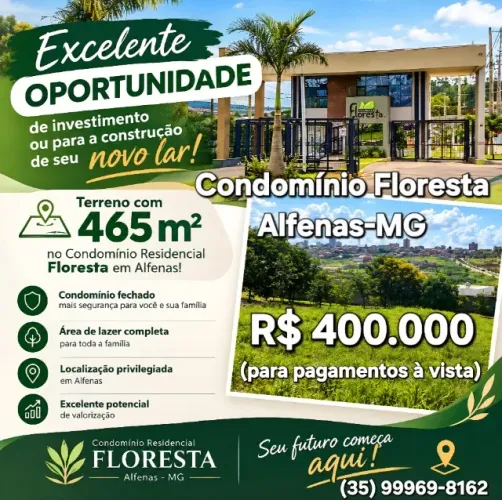 Terreno à venda Residencial Floresta em Alfenas - MG