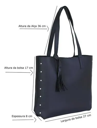 Sacola Grande Feminina Anapê Preto Ombro Shopper Couro Sintético