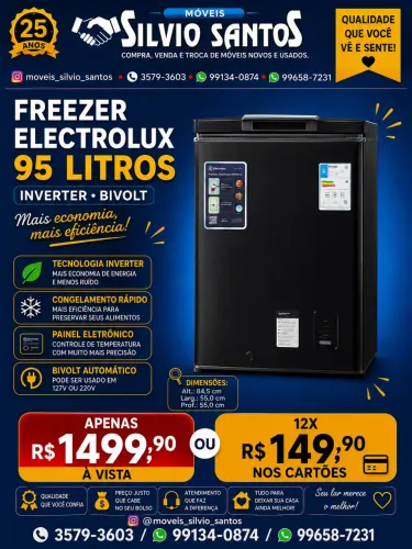 Freezer vertical inverter bivolt Electrolux 95 lts compacto