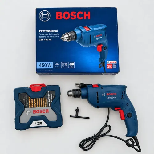 Furadeira Industrial Impacto Rev 450w 127v Gsb 450 Re Bosch + Kit
