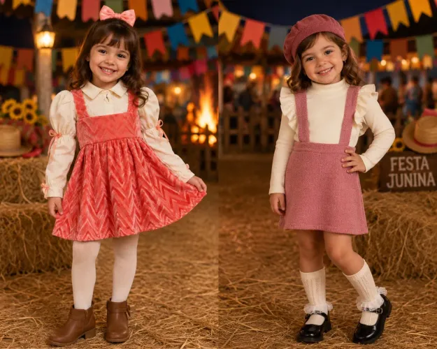 Roupas meninas infantil Blogueirinha são João frio festa junina interior inverno 