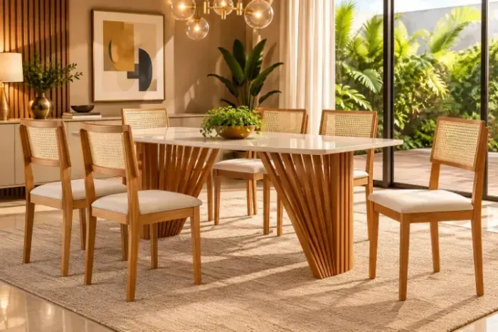 Mesa de Jantar com 6 Cadeiras Panamá 180x90cm (NOVO A PRONTA ENTREGA)