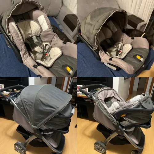 Carrinho de bebê com bebê conforto e base para carro - Chicco Bravo
