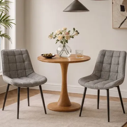 Cadeira de Jantar Stoel Capri Cinza Elegante Moderna Em Linho Confortável
