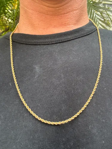 Cordão e pulseira modelo corda maciço ouro 18k