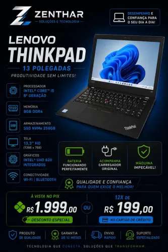 Lenovo ThinkPad X280 | Intel Core i5 8ª Geração | 8GB RAM | SSD NVMe 256GB | Windows 11