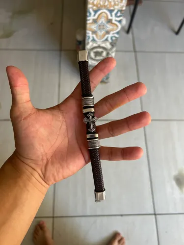 Pulseira Couro Sintético Cruz