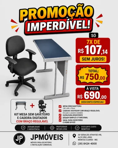 KIT MESA COM PE DE FERRO + CADEIRA DIGITADOR