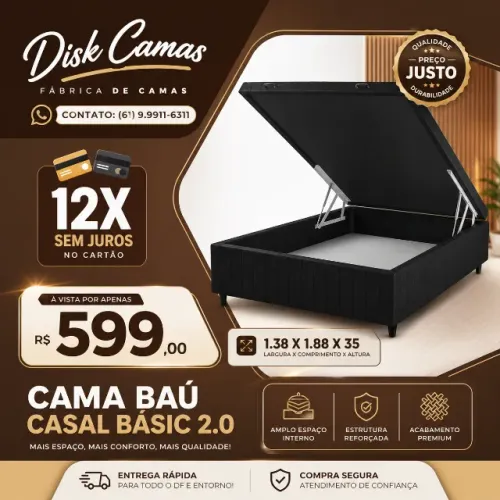 Promoção Imperdível: Cama Baú Casal 1.38x1.88x35 Só R$599