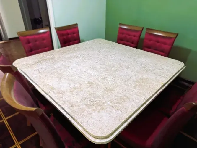 Mesa de Jantar Quadrada Mármore Travertino