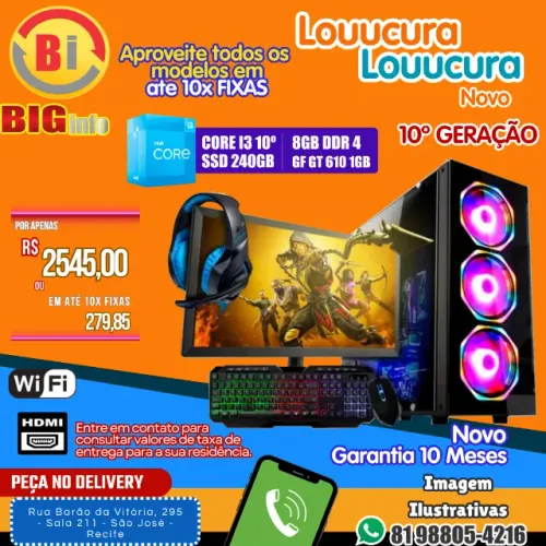 Computador Completo I3 10a - 8gb Ddr4- Ssd 250gb - Tela 21,5 - VGA GF 610 - Em ate 10x