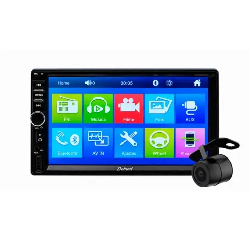 Central Multimídia 7 Polegadas Detroit MP5 USB Bluetooth + Câmera de Ré Brinde