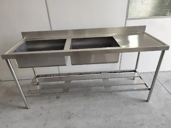 Pia inox 2 bojos reforçada 2,80×0,60×0,90 tampo 20#
