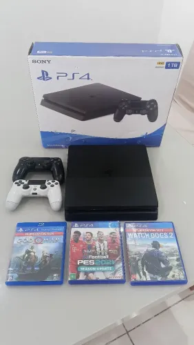 Ps4 Slim 1Tb ( 2 controles + 4 jogos )