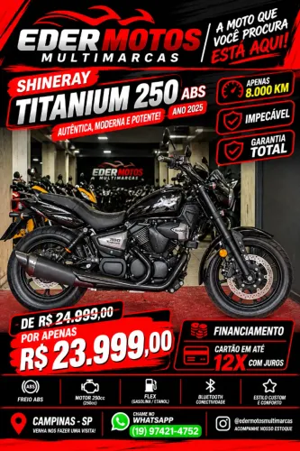 SHINERAY TITANIUM 250 ABS 2025 PRETA IMPECAVEL COM APENAS 8.000KM E GARANTIA TOTAL