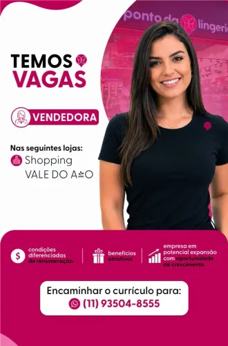 VAGA VENDEDORA URGENTE SHOPPING VALE DO AÇO