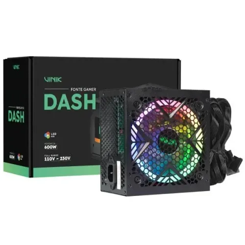 Fonte Gamer Dash 600W Preto Com Fan Led Rgb - Vfg600Wpr