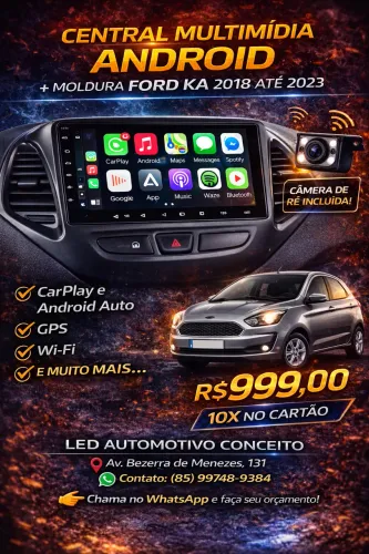 Central Multimídia Android 7 Polegadas + Moldura Ford Ka + Câmera de Ré 