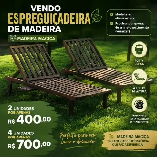 Espreguiçadeira de Madeira - Piscina Cadeira de Tomar Sol