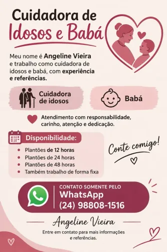 Serviços de babá e cuidadora de idosos.