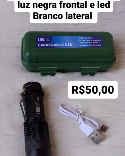 Lanterna de luz negra com led Branco lateral modelo recarregável / SUPER OFERTA 