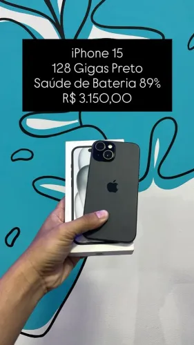 Seminovo: iPhone 15 / 128GB / Preto / Saude de Bateria 89% - Loja Fisica