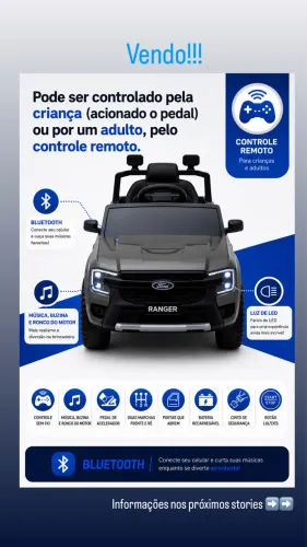 Carro Elétrico infantil Ford Ranger 12v