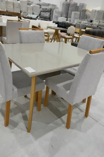Mesa 1,20 com Vidro + 4 Cadeiras NOVO PROMOÇÃO