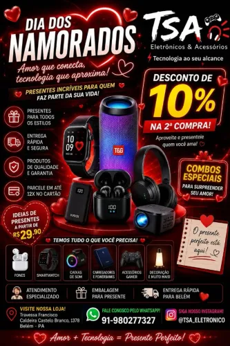 Eletrônicos (caixas, fones, smartwatch, power bank e muito mais)