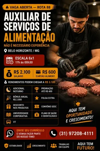 Auxiliar de Cozinha - Chapa OU Pizzas (SEM EXPERIÊNCIA)