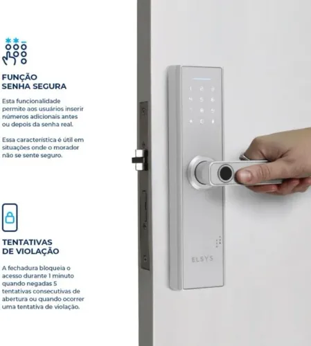 Fechadura Digital de Embutir com Biometria, Elsys, ESF-DE2000B