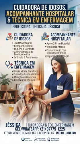 Acompanhante hospitalar, cuidadora e técnico enfermagem