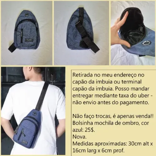 Bolsinha mochila de ombro pequena azul nova