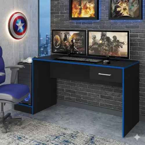 Mesa Gamer Nilo Preto/Azul