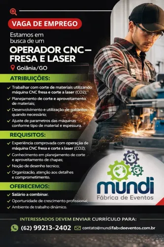 VAGA DE EMPREGO - OPERADOR CNC CORTE A LASER (CO2)