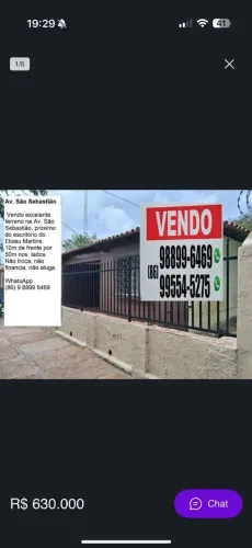 Vende excelente terreno na Av São Sebastião