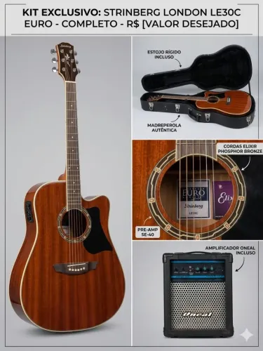 Combo Premium: Violão Strinberg London LE30C (Novo) + Case Rígido + Amplificador Oneal