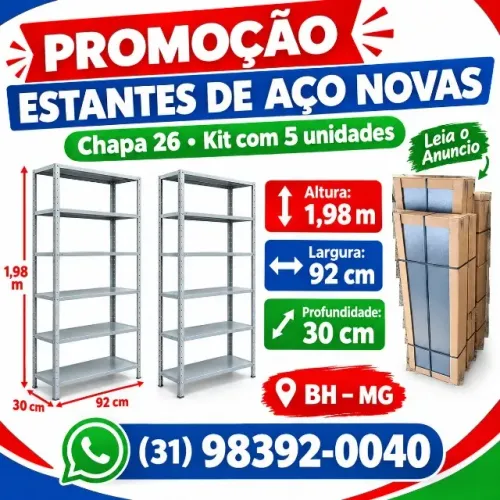 Estantes de Aço prateleiras 05 peças moveis loja Estoque Industria auto escritório casa